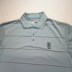 Cutter & Buck Men's TPC Sawgrass‎ Golf Polo Shirt Blue Stripe Size L CB DryTec